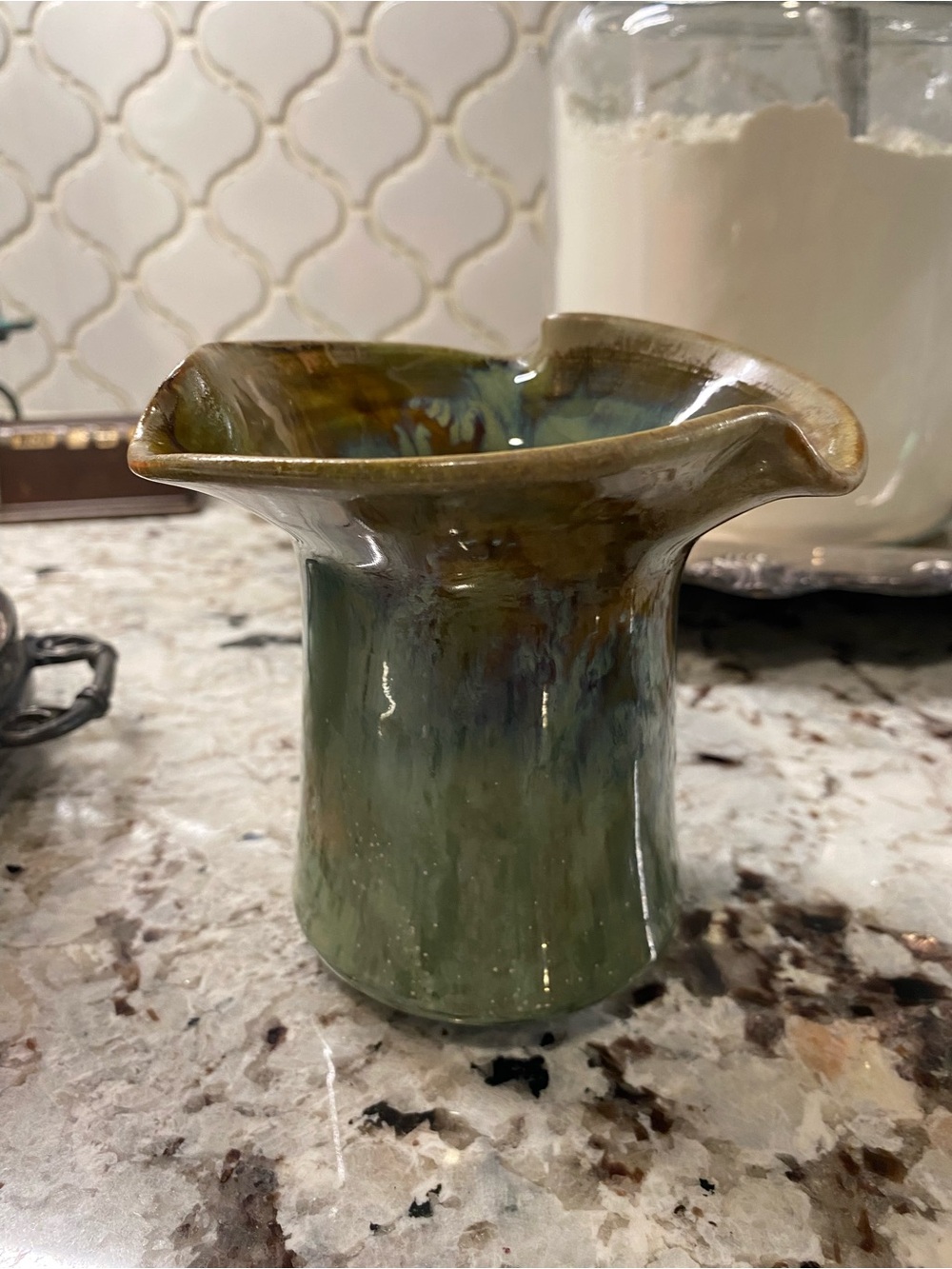 Handmade Glazed Ceramic Vase in Green and Brown